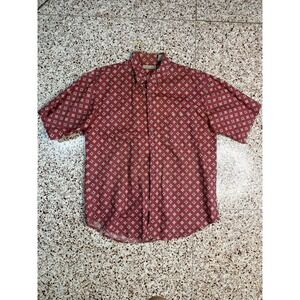 Bugle‎ Boy Company Mens Red Geometric Medallion Ramie Cotton Button Down Shirt M